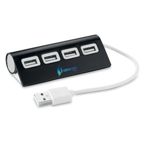 ALUHUB Compact Aluminum 4-Port USB 2.0 Hub with 14.5cm Cable - GiftRetail MO8853